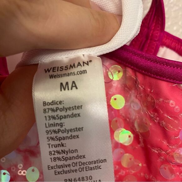 WEISSMAN Dance Costume hot pink sequin fringe Happiness 14453 MA-Medium adult - Picture 8 of 13